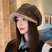 Autumn Winter Versatile Retro Plaid Frayed Beret Korean Fleece-Lined Warm Octagonal British Style Windproof Painter Hat_voghion.com