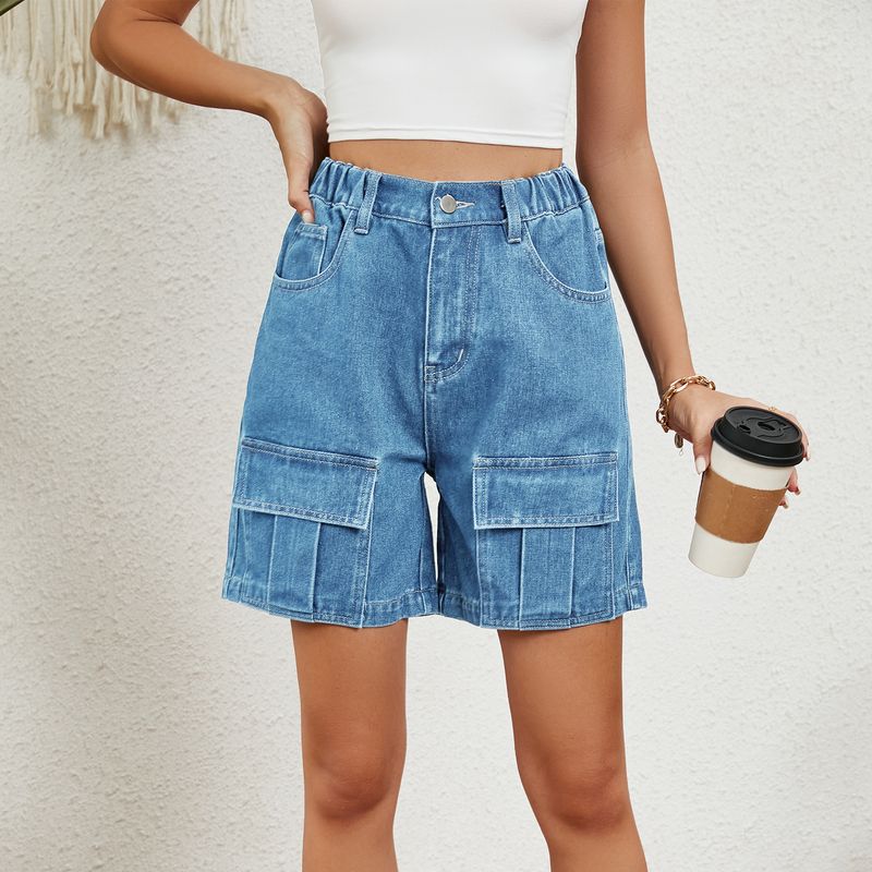 Vêtements pour femmes Été Lavé Taille élastique Vêtements de travail Shorts en jean décontractés_voghion.com