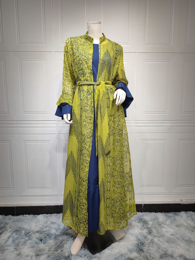 Women's Clothing AB318 Evening Dress Muslim Ladies Ruffle Sleeve New Suit Dress Abaya Robe_voghion.com