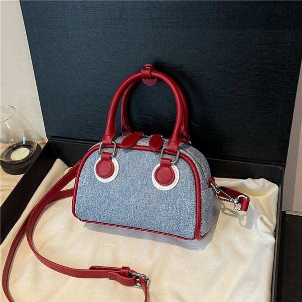 Elegante borsa da bowling a forma di conchiglia da donna con cuciture a contrasto, borsa a tracolla staccabile con ciondolo a stella per l'uso quotidiano_voghion.com