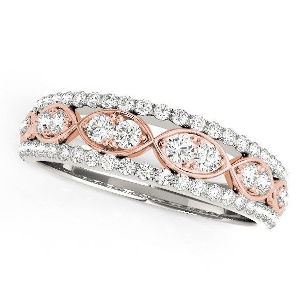 14k White And Rose Gold Doulbe Diamond Infinity Design Band (3/8 cttw)_voghion.com