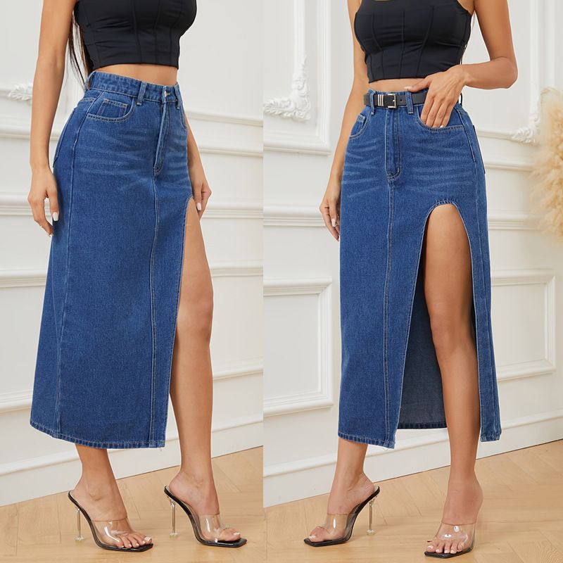 Damesmode mode denim rok gespleten kattenbaardrok_voghion.com