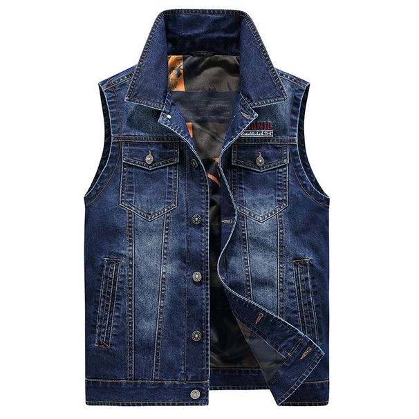Gilet en jean pour homme avec col à revers et multiples poches, veste sans manches décontractée et ample, grandes tailles (jusqu'à 4XL)_voghion.com
