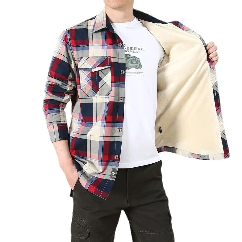 Autunno Inverno Camicie Uomo Spessore Caldo Pile Camicie Casual Puro Cotone Maniche Lunghe Monopetto Plus Size M-4XL Chemise Homme_voghion.com