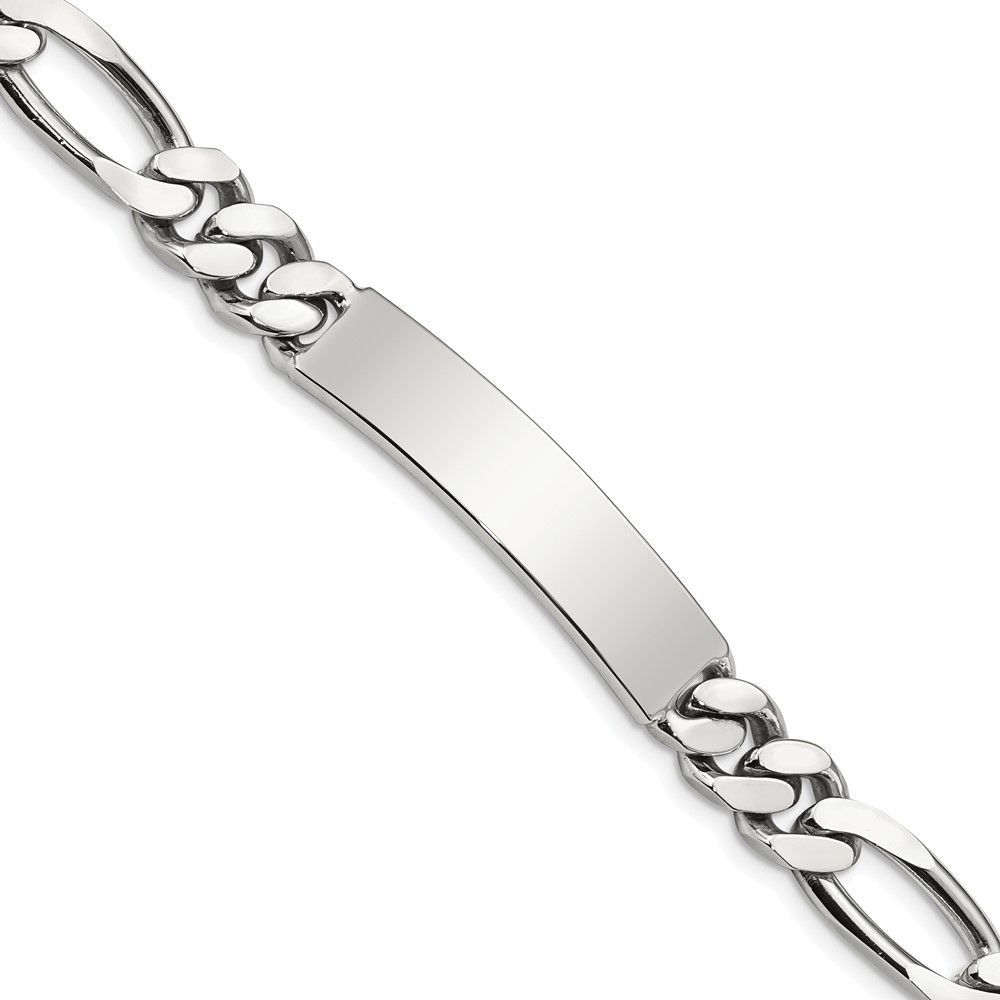 Sterling Silver Polished Engraveable Figaro Link ID Bracelet_voghion.com