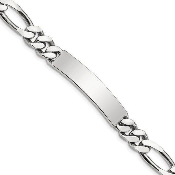 Sterling Silver Polished Engraveable Figaro Link ID Bracelet_voghion.com