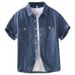 Camicia a maniche corte in denim retrò per uomo, alla moda e versatile, top largo artistico e casual_voghion.com