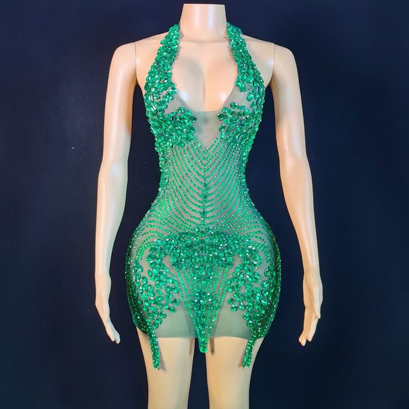 Latäinamerikanescht Danzpraxis Sexy Perspektiv Waasserdiamant Hängenden Ausschnëtt Kleed, Sängerin, Gaascht, Moderatorin Performance Kleed_voghion.com