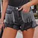 Women's Clothing New Fashion Casual Chain Fringed Ripped Denim Shorts 22888_voghion.com