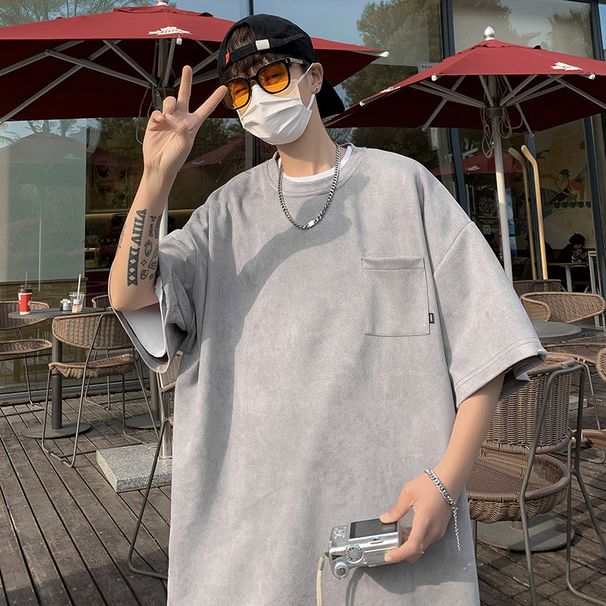 Schwarzes kurzärmeliges, dünnes, atmungsaktives 5-Zoll-T-Shirt für den Sommer 2024 für Herren, strapazierfähiges, lockeres Freizeit-T-Shirt mit Tasche_voghion.com