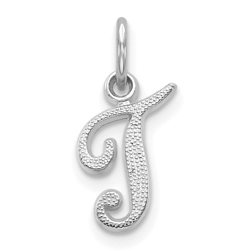 14KW White Gold Casted Script Letter T Initial Charm_voghion.com