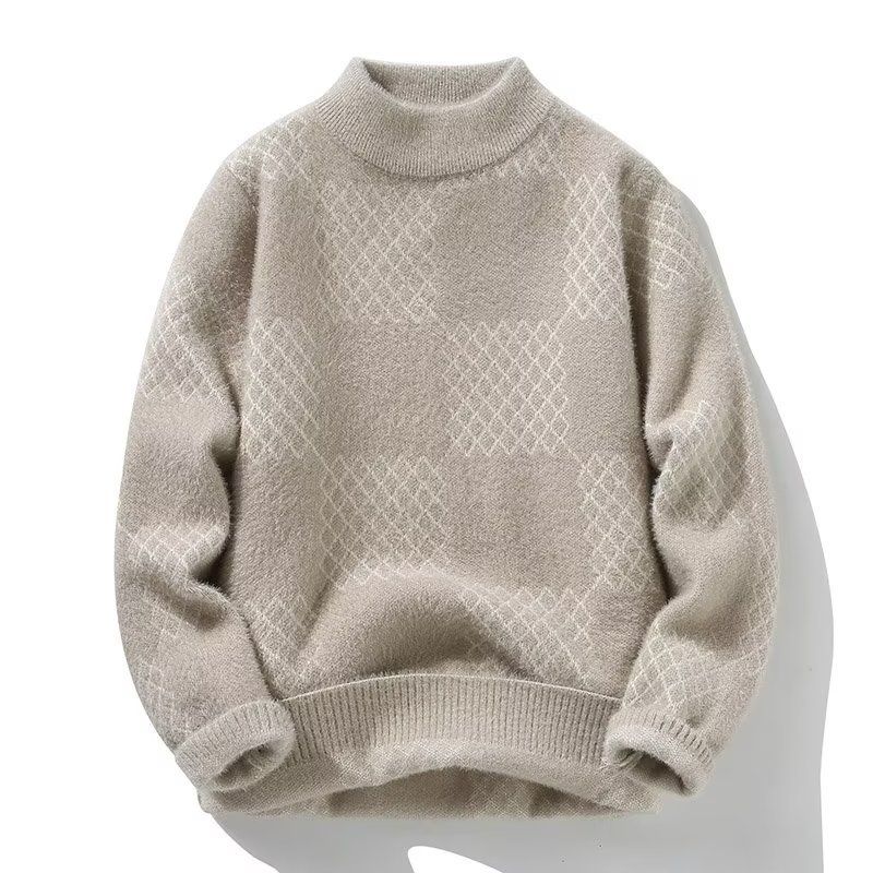 Maglione spesso e largo in maglia per autunno e inverno, maglione a collo alto, maglione spesso da uomo_voghion.com