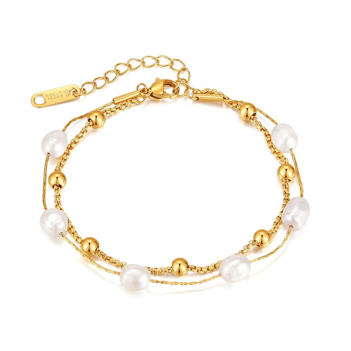 Bracciale retrò da donna, in acciaio inossidabile, con nicchia, luce di lusso, perle d'acqua dolce, impilabile, semplice e versatile, in acciaio al titanio._voghion.com