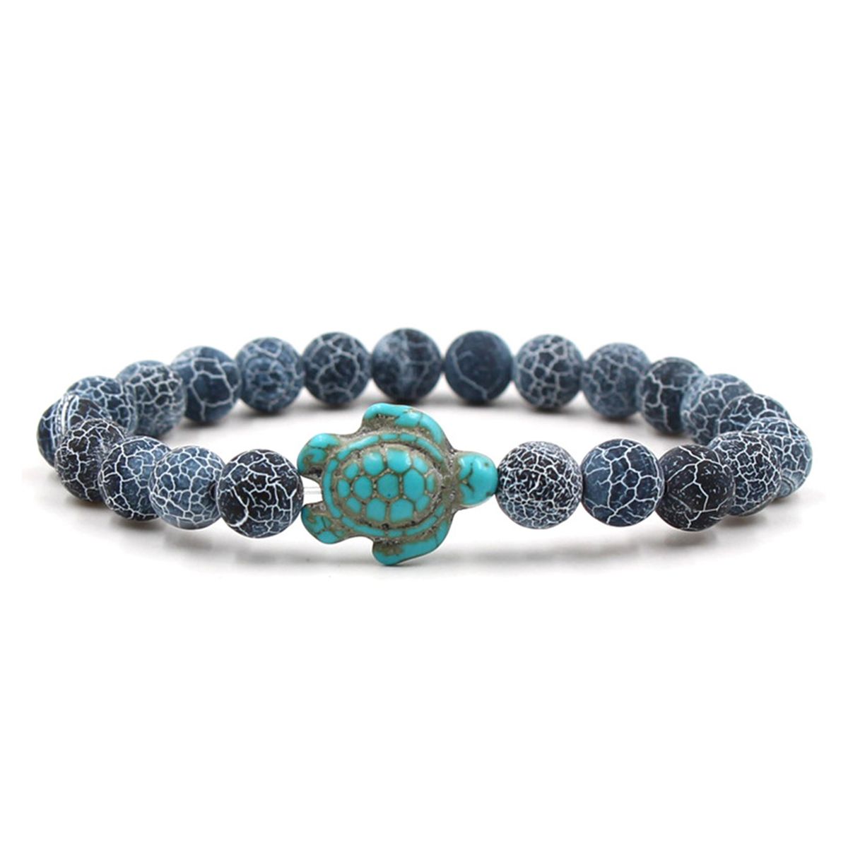 Beads Bracelet Sea Turtle Beaded Elastic Rope Adjustable Boho Decoration Valentines Day Gift Women Men 8mm Natural Stone_voghion.com