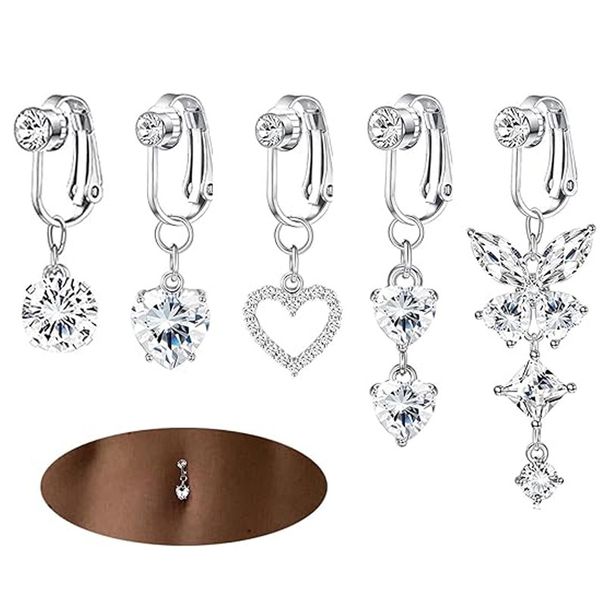 Nessun piercing anello ciondolo cuore farfalla clip moda trendy ombelico pulsante all'ingrosso_voghion.com