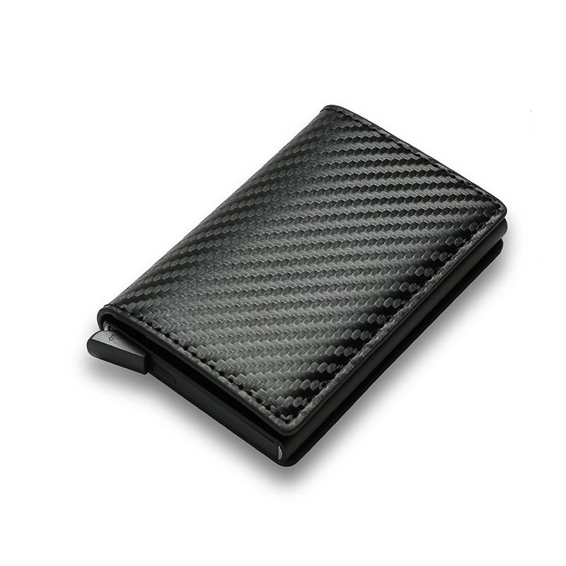 Porta carte di credito in fibra di carbonio Portafogli da uomo RFID Black Magic Trifold in pelle Slim Mini Portafoglio Piccolo porta soldi Portafogli da uomo_voghion.com