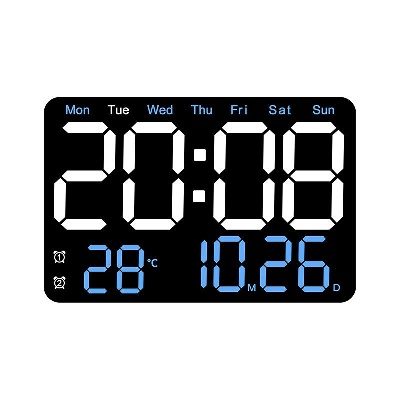 Moderno orologio da parete digitale a LED con ampio display, temperatura, calendario e giorno della settimana - Funzionamento silenzioso, diverse opzioni di colore_voghion.com