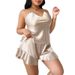 New Plus Size Women's Homewear Set Casual Robe Simple Ice Silk Pajamas Thin Camisole_voghion.com