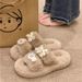 2024 Autumn Winter New Thick-Soled Fleece-Lined Cute Fluffy For Women Cotton Women's One-Strap Slippers_voghion.com