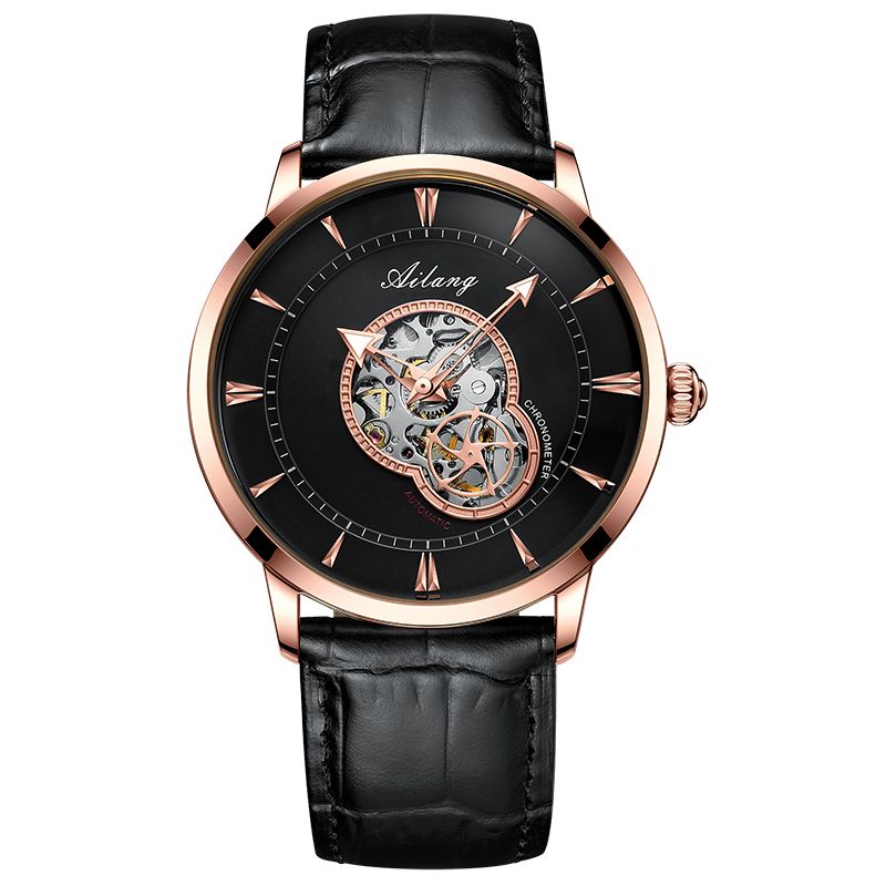 Orologio meccanico automatico casual da uomo con cinturino in pelle, orologio da uomo di lusso impermeabile ultra sottile con cavità_voghion.com