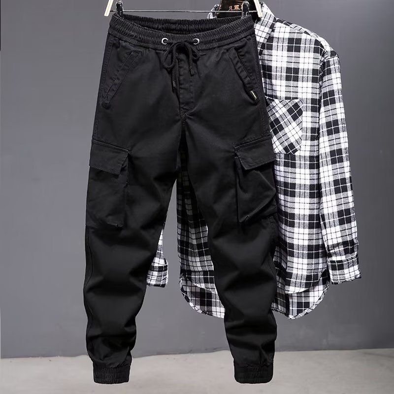 Tuta da uomo autunno sottile versione coreana alla moda marca pantaloni larghi grandi taglie casual giovanili pantaloni leggings multitasche_voghion.com
