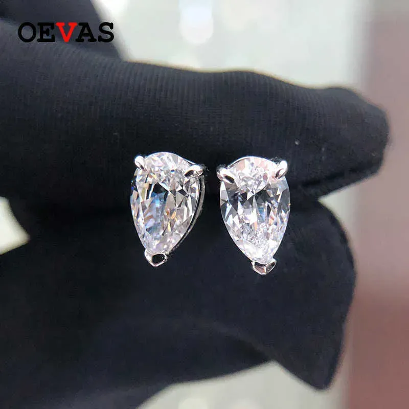 OEVAS Klassische 100% Sterling Sier Birne Erstellt Moissanite Edelstein Ohr Bolzen Weiß Gold Ohrringe Edlen Schmuck Großhandel G0923_voghion.com