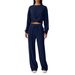 New Spring Summer Pants Set Women's 2-Piece Sportswear Front Fold Sweatshirt Wide-Leg Drawstring_voghion.com