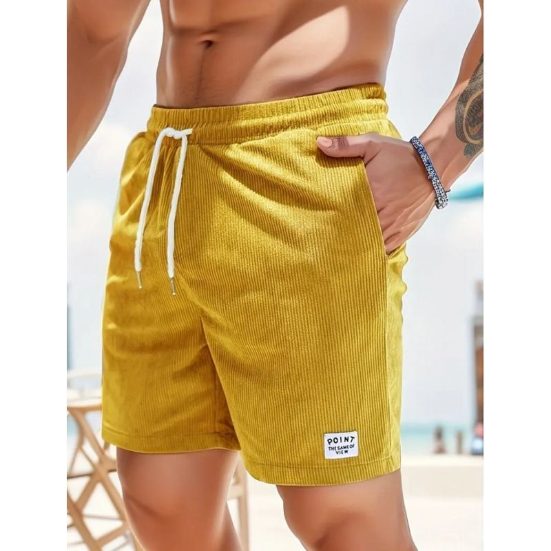 Herrenbekleidung Einfarbige Sporthose mit Schnürung aus Cord Einfache Fünf-Punkt-Shorts Herrenshorts Freizeithose_voghion.com
