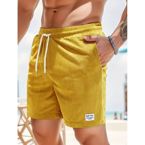 Herrenbekleidung Einfarbige Sporthose mit Schnürung aus Cord Einfache Fünf-Punkt-Shorts Herrenshorts Freizeithose_voghion.com