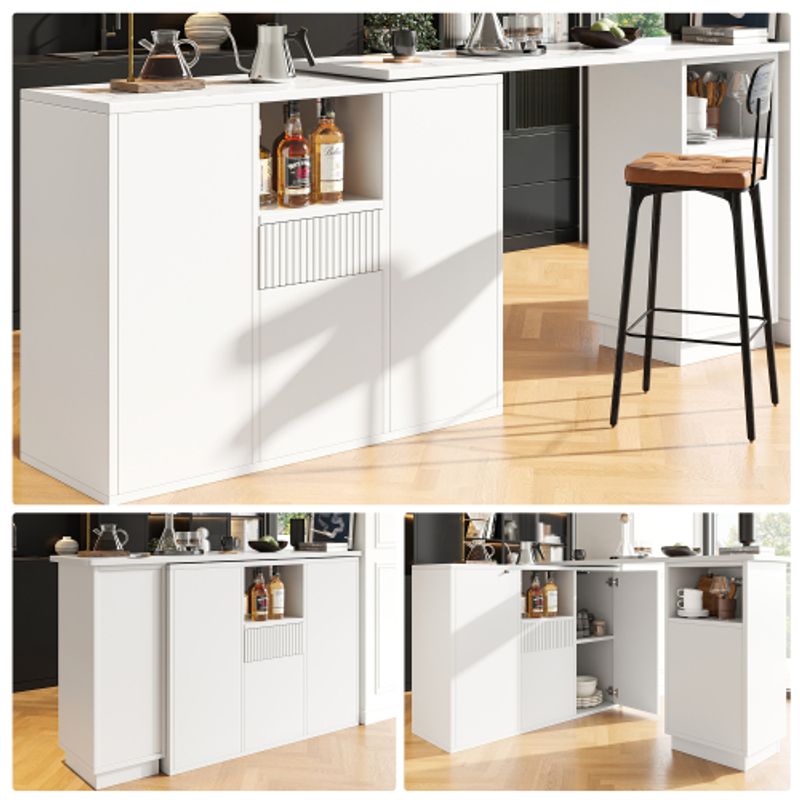 Um 360° Drehbarer Bartisch (Hauptkörper 198,5 X 30 X 75 Cm), Modernes Und Schlichtes Weißes Design, Mit Offenem Stauraum Und Marmor-Arbeitsplatte, Geeignet Für Küche, Wohnzimmer Und Esszimmer_voghion.com