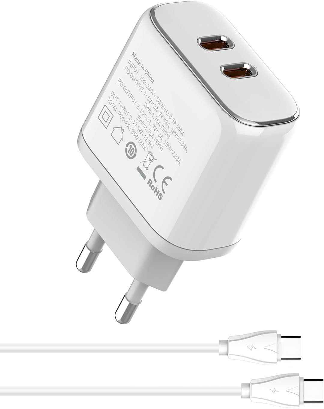 35W europæisk type rejsestikadapter, dobbeltport hurtig international vægoplader Bloker USA til Europa med USB C-opladning_voghion.com