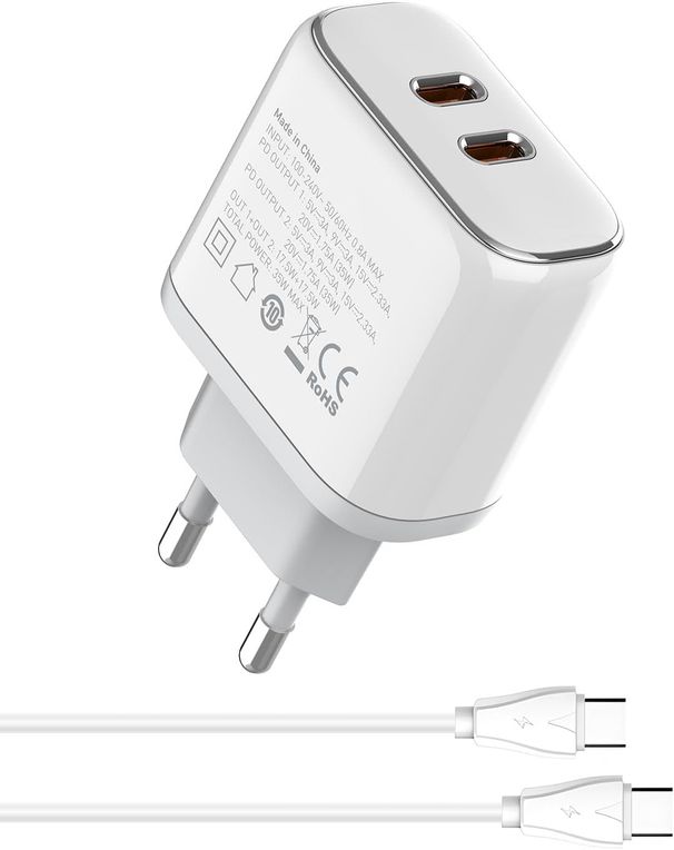 35W europæisk type rejsestikadapter, dobbeltport hurtig international vægoplader Bloker USA til Europa med USB C-opladning_voghion.com