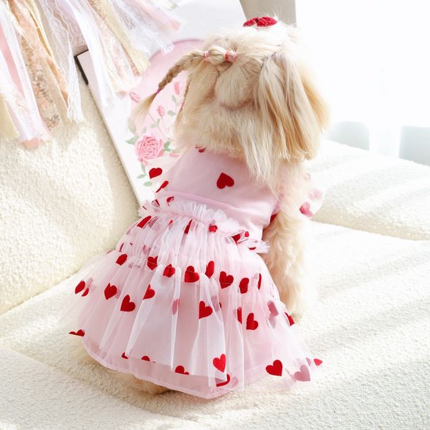Haustierbedarf Sommer dünne Kleidung Prinzessin Kleid Kostüm Herz Print Mesh kleine Hund Anti-Shedding_voghion.com