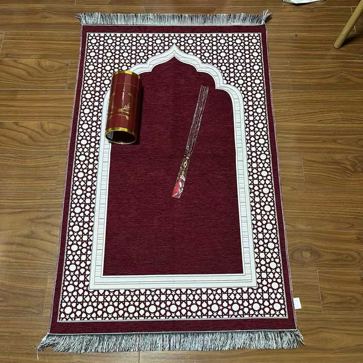 Roll-Up Prayer Mat Set With Waterproof Carry Pouch – 70x110cm Machine-Woven Sajjadah, 33-Bead Tasbih & Anti-Slip Dot Design, Ideal For Business Trips_voghion.com