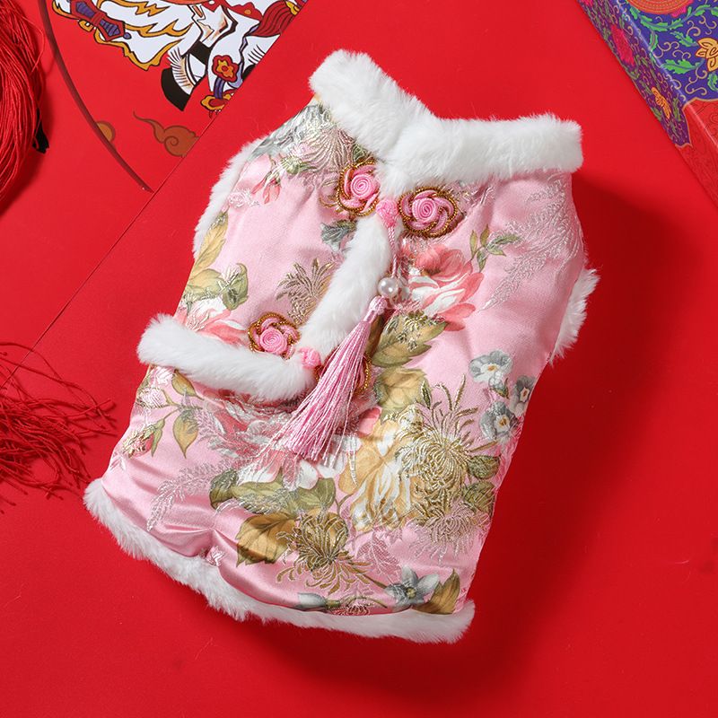 Roupas para gatos, roupas quentes, estilos de outono e inverno, comemoração de ano novo, roupa cheongsam, cachorro de estimação, estilo chinês,_voghion.com