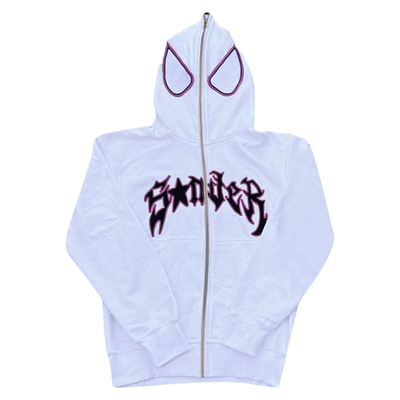 Sweat à capuche zippé rétro Spider (unisexe, léger, 81 % viscose, coupe oversize, imprimé numérique)_voghion.com