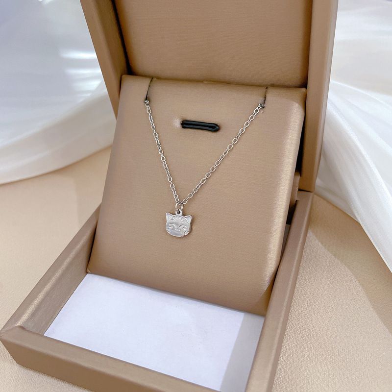 [Full Body Titanium Steel] Smiling Face Cat Stove With Genuine Gold Cold Necklace, Female Ins Net Red Collarbone Chain_voghion.com