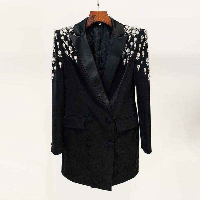 European and American star fashion new handmade gorgeous heavy duty beaded diamond slim long suit jacket_voghion.com