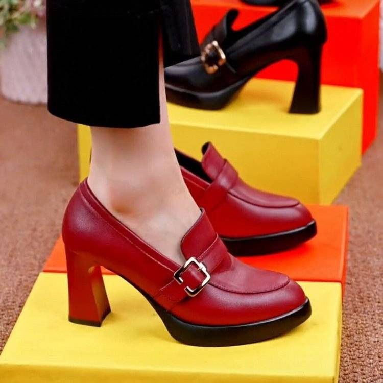 Scarpe da donna in pelle con tacco alto, impermeabili, con plateau e punta arrotondata, 2025, nuove di zecca, primavera, moda_voghion.com