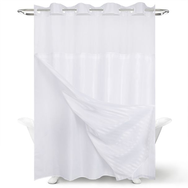 Hookless Dot Jacquard Shower Curtain – Waterproof Polyester Double-Layer Bathroom Partition, 180x180cm (Actual 183x190cm) Multiple Colors_voghion.com