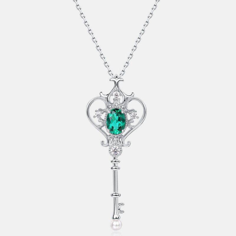 Nuovo ciondolo chiave in smeraldo coltivato da donna in argento 925 con coda di rigogolo, ciondolo con pietra preziosa colorata, luce di lusso_voghion.com