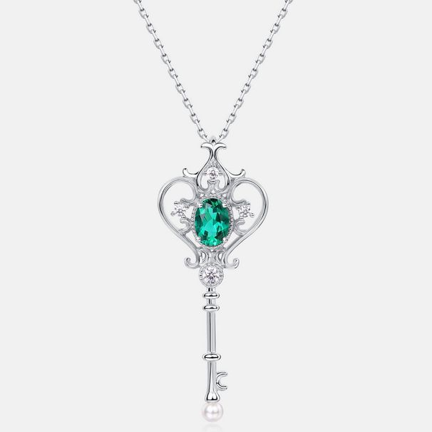 Nuovo ciondolo chiave in smeraldo coltivato da donna in argento 925 con coda di rigogolo, ciondolo con pietra preziosa colorata, luce di lusso_voghion.com