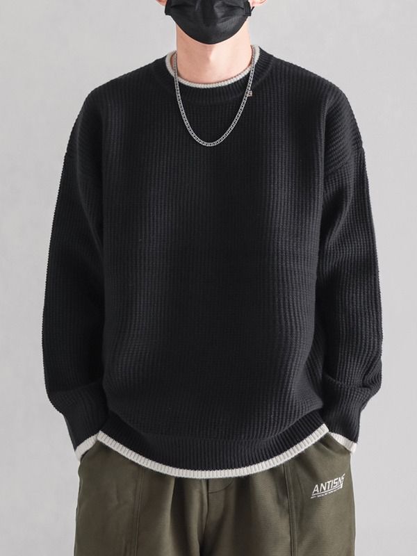 Men's Clothing two-piece round neck sweater men's thickened long-sleeved top loose inner bottoming sweater lazy coat_voghion.com