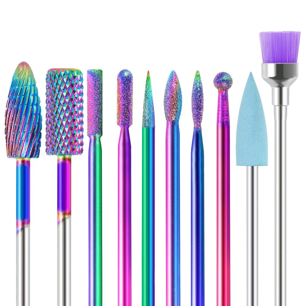 10 in 1 Nail Drill Bits Sets Electric Nail Drill Kit 3/32" Tungsten Carbide Nail Files Manicure Pedicure Set Home Salon Use_voghion.com