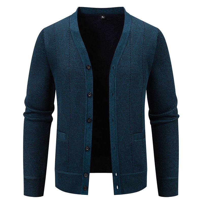 Men's Clothing Fleece-Lined Knit Cardigan Sweater Warm Winter V-Neck Pullover For Casual & Stylish Outfits (Available In 5 Classic Colors & 4 Sizes)_voghion.com