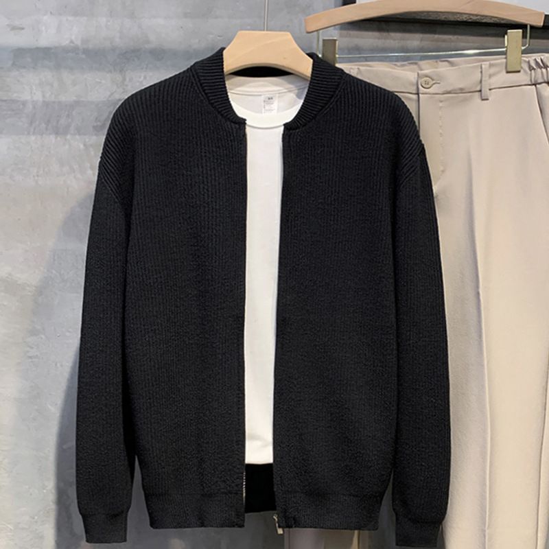 Men's Clothing Double zipper design cardigan sweater trendy slim sweater men's coat_voghion.com