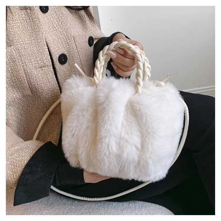 Damestas Cloud tas stijlvolle konijnenbont pluche tas geplooide messenger tas handtas modieus veelzijdig harige_voghion.com