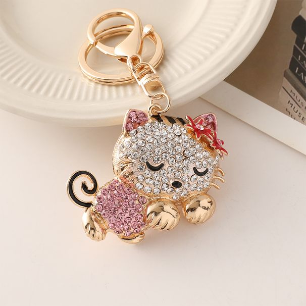 Portachiavi in metallo con ciondolo per borsa a forma di gatto con diamanti, piccolo regalo_voghion.com