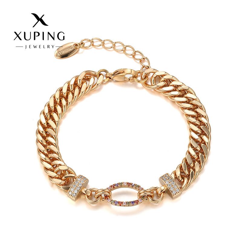 Xuping Gioielli Braccialetto con Catena Cubana Placcata e Temperamento in Lega con Personalità Accessori per le Mani_voghion.com