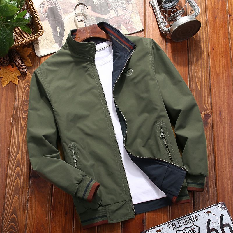 Men's Reversible Bomber Jacket – Windproof Polyester Zip-Up For Commuting & Travel (EU XXS-XXL, Army Green/Black/Khaki)_voghion.com